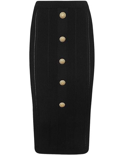 Balmain High Waist Five Button See Through Knit Midi Skirt Clothing - Black