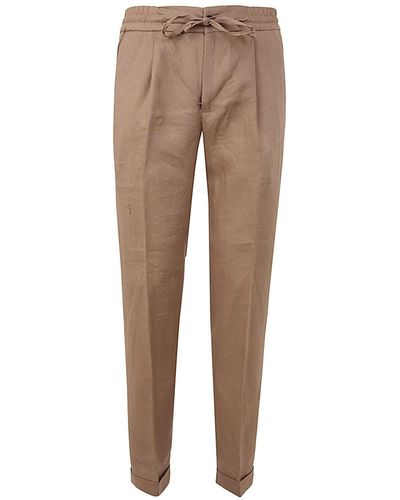 Michael Coal Regular Linen Pants W/ Drawstring - Brown