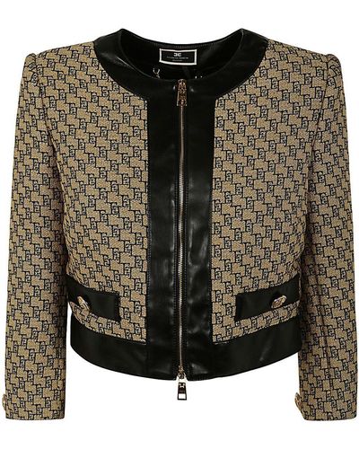 Elisabetta Franchi Zipped Short Jacket With Logo - Black