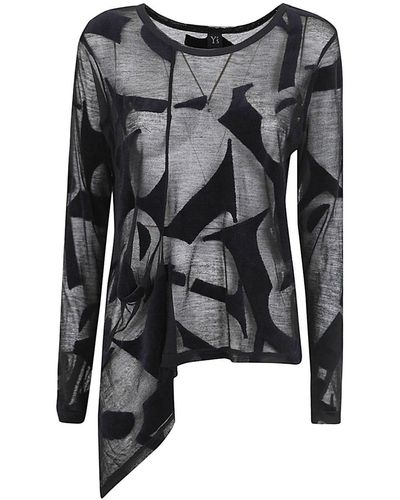 Y's Yohji Yamamoto Cotton Tshirt: E-front Drape T - Black