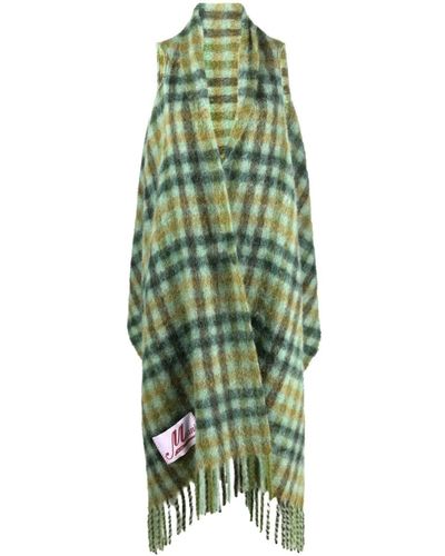 Marni Cut-out Detail Checked Scarf - Green