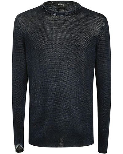 Avant Toi Round Neck Linen Pullover With Shadows - Black