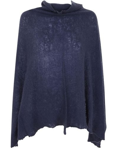 Mirror In The Sky Open Knitted Poncho - Blue