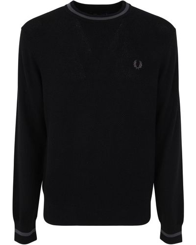 Fred Perry Crew Neck Cotton Sweater - Black