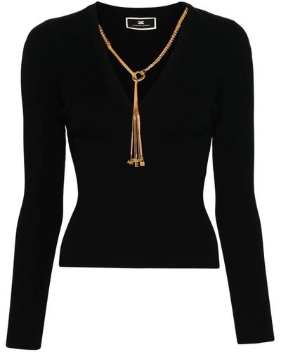 Elisabetta Franchi V Neck Ribbed Sweater - Black