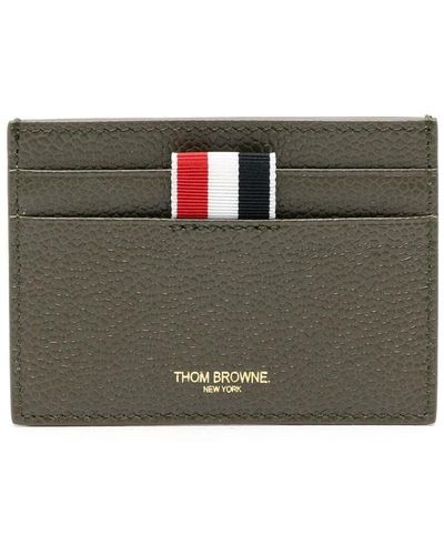Thom Browne Single Card Holder In Pebble Grain Leather - Grey