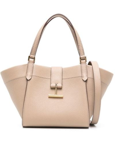 Tom Ford Grain Leather Small Tote Bags - Natural