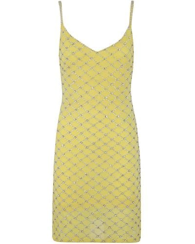 P.A.R.O.S.H. Crystal Polyester Mini Dress - Yellow