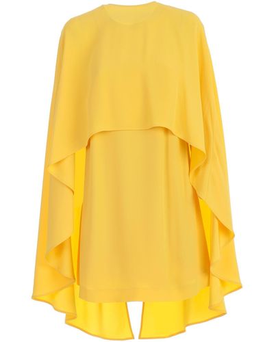Sara Battaglia Dress Pencil W/detachable Cape - Yellow