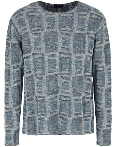Giorgio Armani Jacquard Crew Neck Sweater - Blue