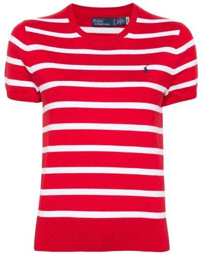 Polo Ralph Lauren Short Sleeves Crew Neck Braided Striped Jumper - Red