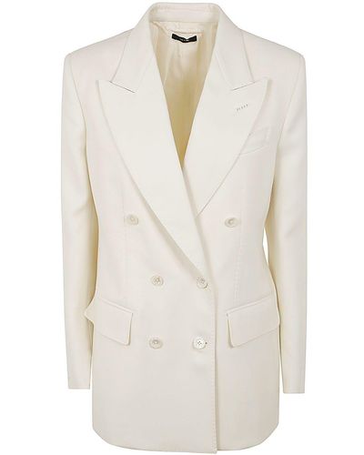 Tom Ford Wool And Silk Blend Twill Double Breasted Jacket - White