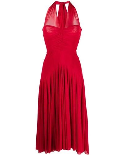 Philosophy Short Sleeves Long Dress With Tulle And Naked Shoulder - Red