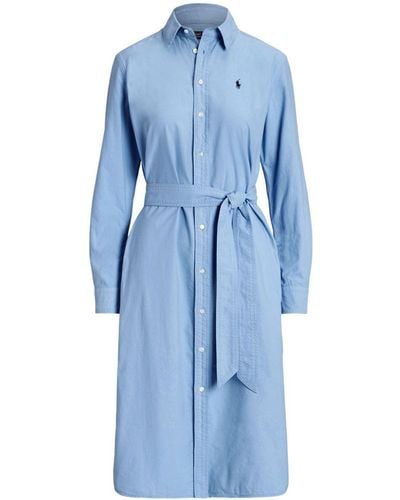 Polo Ralph Lauren Logo-embroidered Belted Linen Midi Dress - Blue