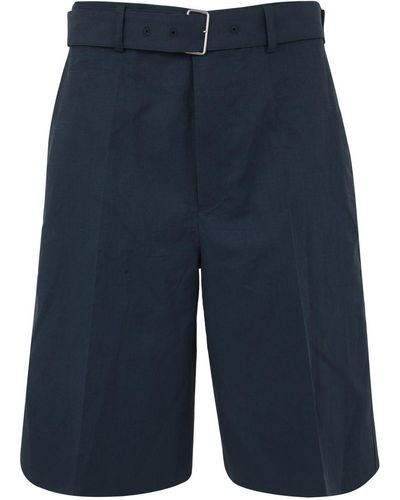 Jil Sander Pleated Linen Shorts - Blue