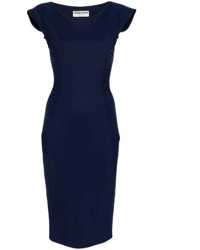 La Petite Robe Di Chiara Boni Marion Naked Shoulder Dress With Draped Sides - Blue