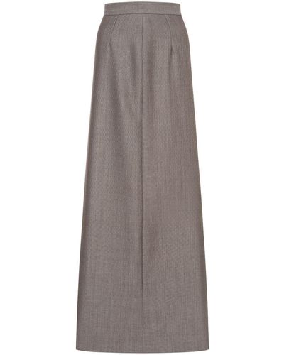 Alberta Ferretti Wool Tweed Long Skirt - Gray