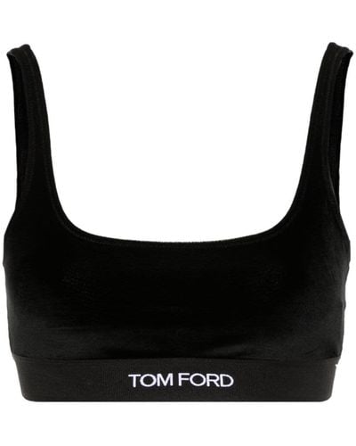 Tom Ford Stretch Lustrous Velour Signature Bralette - Black