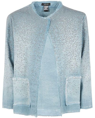 Avant Toi Round Neck Micro Mat Stitch Jacket With Studs And Strass - Blue