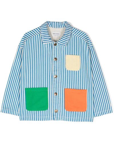 Bobo Choses Striped Colour Block Denim Jacket - Blue