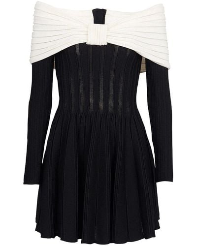 Balmain Off-the-shoulder Knitted Mini Dress - Black