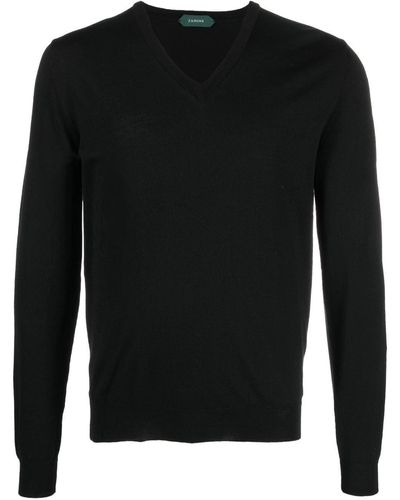 Zanone V-neck Knit Sweater - Black