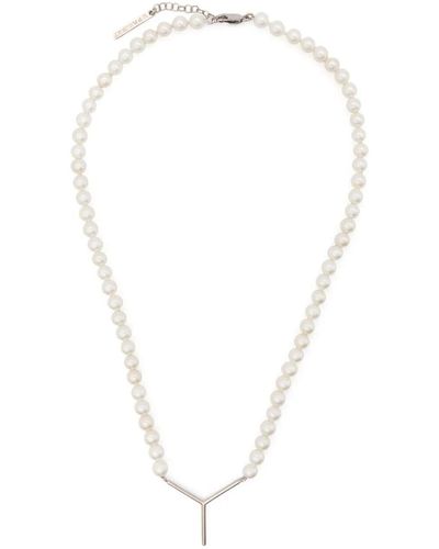 Y. Project Pearl Necklace With Logo Plaque - White