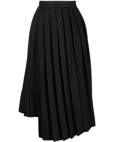 Sacai Pinstripe Asymmetric Pleated Skirt - Black