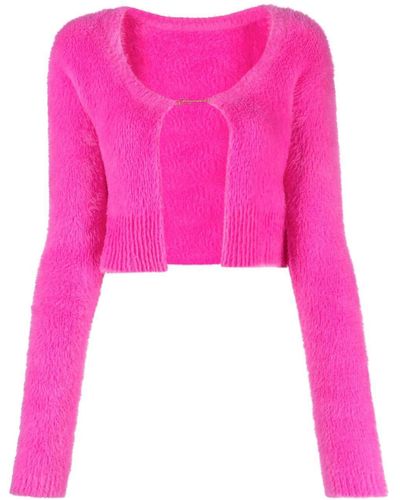 Jacquemus La Maille Logo-charm Cropped Knitted Cardigan - Pink