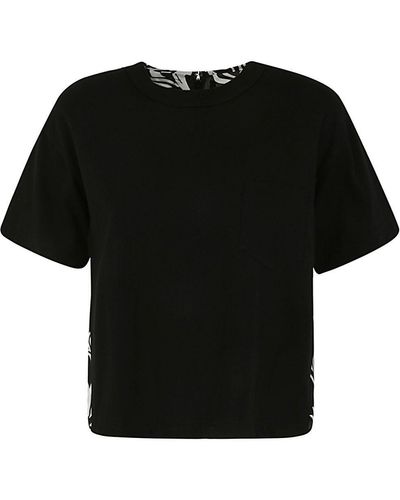 Sacai Floral Print Cotton Jersey T-shirts - Black