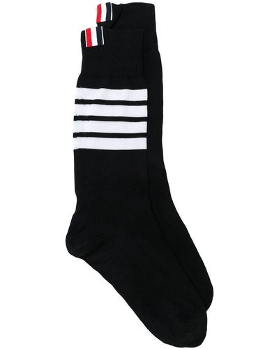 Thom Browne Mid Calf Socks With 4 Bar - Black