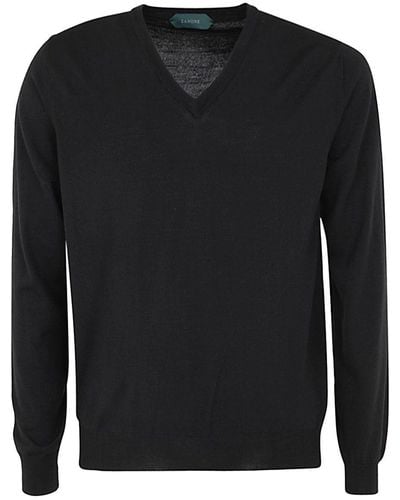 Zanone V-neck Basic Pullover - Black