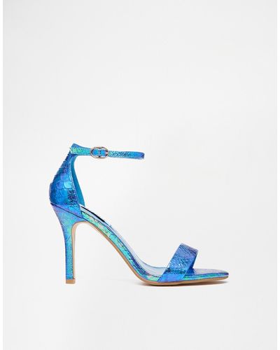 Dune Hydro Blue & Gold Metallic Barely There Heeled Sandals