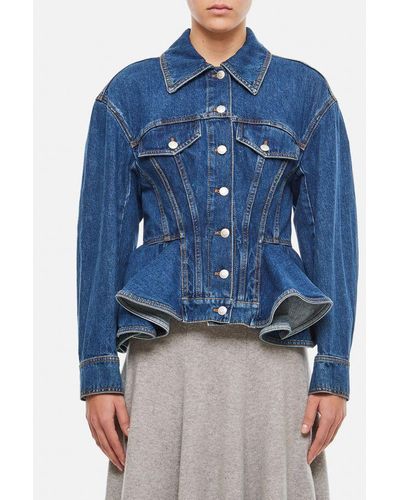 Alexander McQueen Giacca In Denim Rouches - Blu