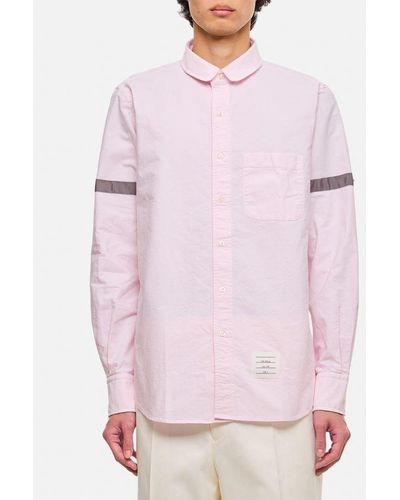 Thom Browne Straight Fit Mini Round Collar Cotton Shirt - Rosa