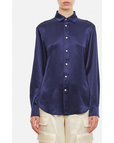 Polo Ralph Lauren Long Sleeve Button Front Silk Shirt - Blu