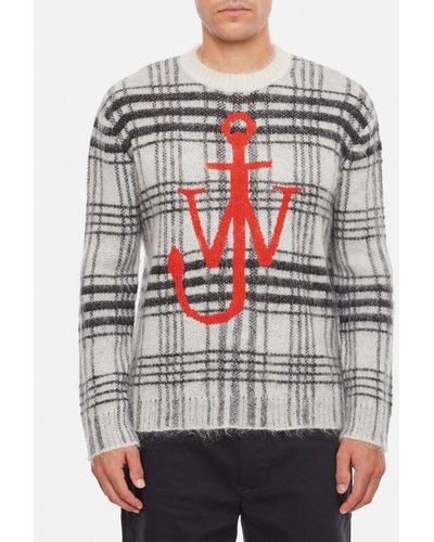 JW Anderson Maglione Girocollo A Quadri Tartan - Grigio