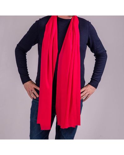 Black Classic Pink Silk And Wool Scarf - Red