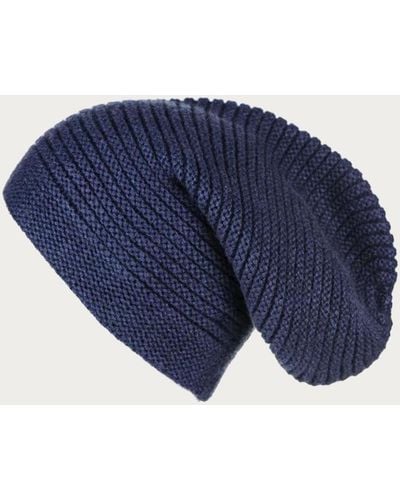 Black Navy Cashmere Slouch Beanie - Blue