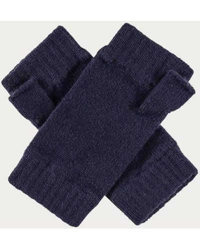 Black Ladies' Navy Blue Cashmere Fingerless Mittens