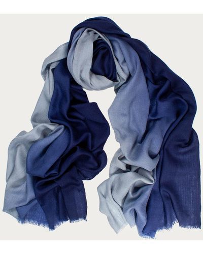Black Classic Navy To Gray Fine Wool And Silk Scarf - Blue
