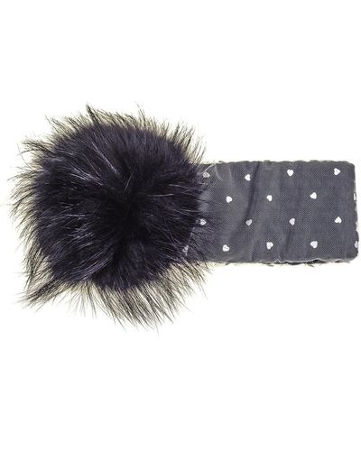 Black Grey Fur Pom Pom Headband