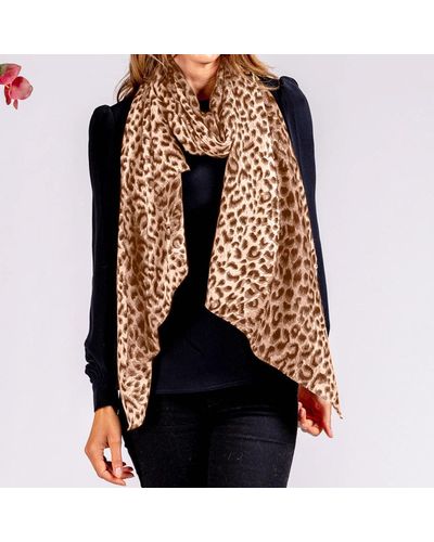 Black Caramel Leopard Print Cashmere And Silk Scarf - Black