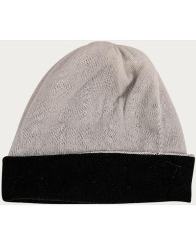 Black And Ivory Double Faced Cashmere Beanie - Gray