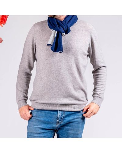 Black Navy And Grey Double Faced Cashmere Neck Warmer - Blue