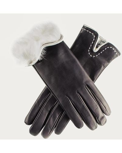 Black And Vanilla Rabbit Fur Lined Leather Gloves - Black
