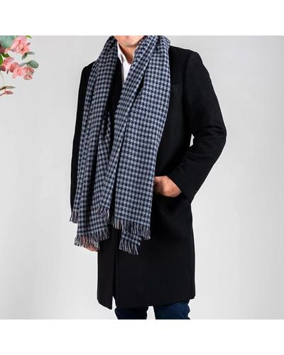 Black Navy And Gray Check Oversize Cashmere Scarf - Black