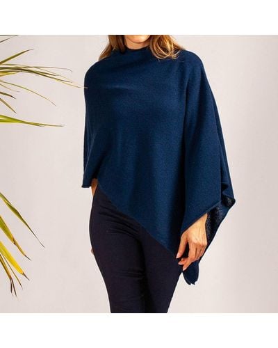 Black Midnight Navy Blue Knitted Cashmere Poncho