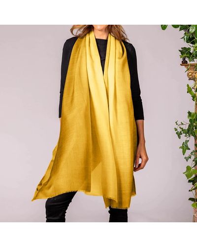 Black Chiffon Lemon Shaded Cashmere And Silk Wrap - Yellow