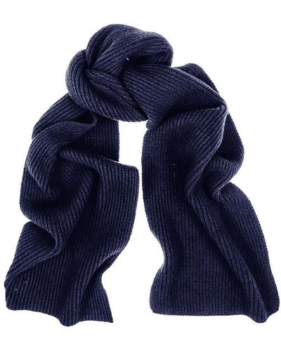 Black Navy Rib Knit Cashmere Scarf - Blue